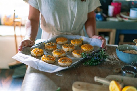 Rosemary scones with rhubarb, vanilla and rose jam