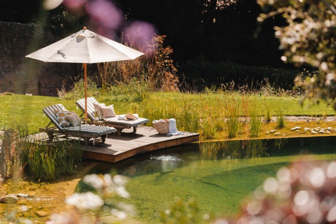 The natural swimming pool at The Walled Garden in the Cotswolds