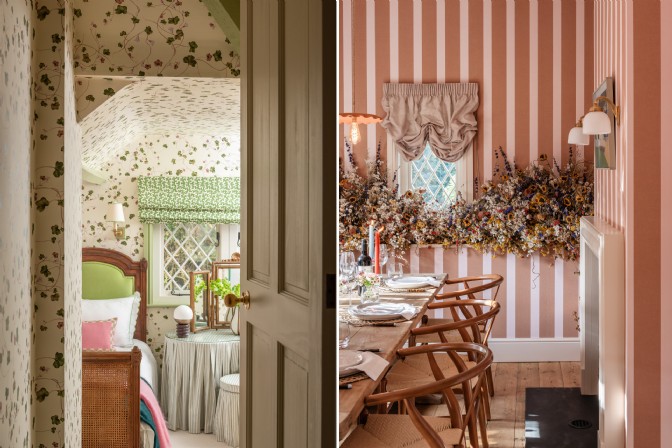 To the left is the childrens bedroom at Charlottes Folly, to the right is the dining r