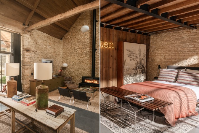 The living room and bedroom suite at The Studio in the Cotswolds