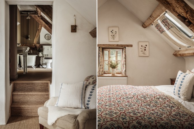 The bathroom and double bedroom at Windfall