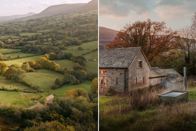 Windfall in its idyllic remote setting in Herefordshire, with outdoor hot tub