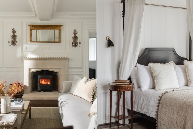 The living room at Saxon and bedroom with four-poster