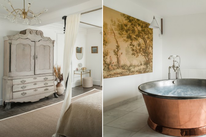 One of the Swedish wardrobes at Saxon and the copper William Holland tub