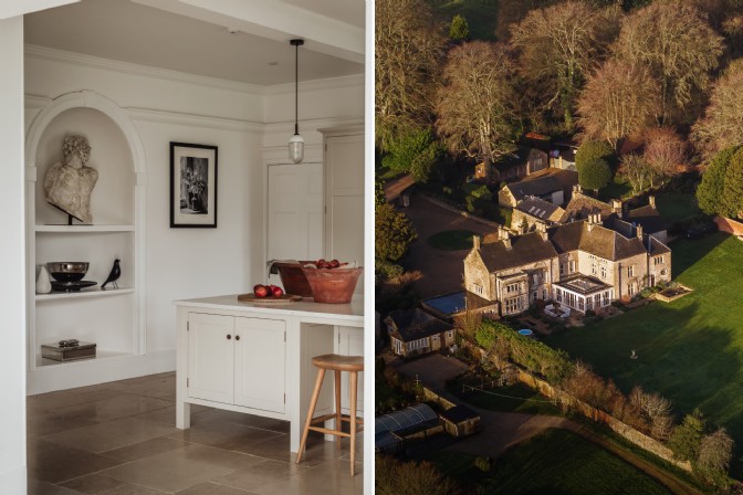 The kitchen at Saxon and exterior with grounds