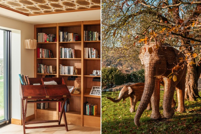 The library and one of the elephant sculptures at The Ark
