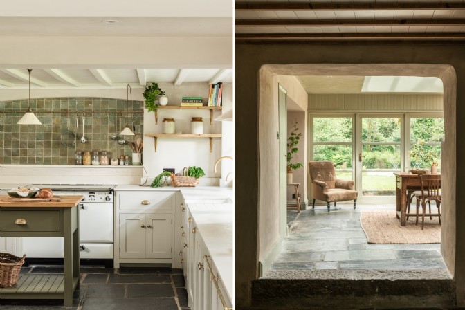The sun-filled kitchen and dining room at Riverstone Mill