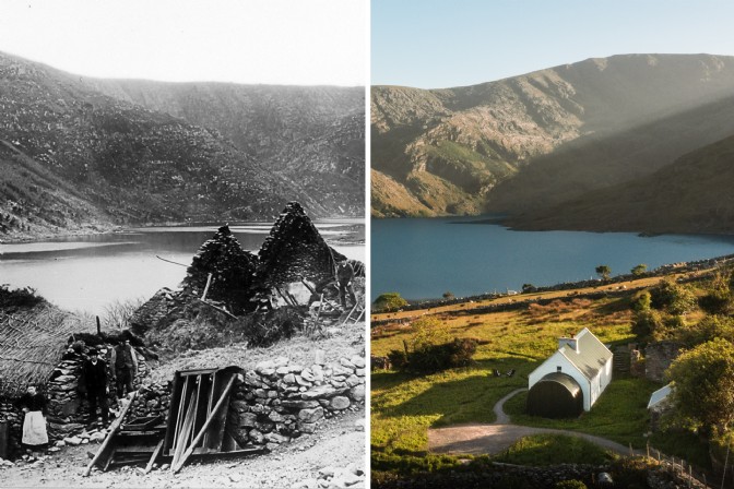 GP4382 - A historic photo of Limehouse Cottage in County Kerry compared to a modern image.