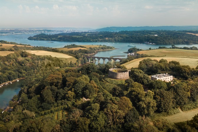 Castle Trematonia with the Tamar Valley beyond