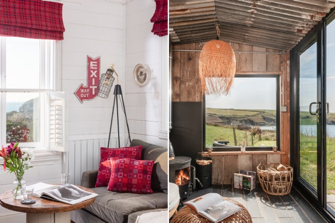The interior of the cottage, and interior of the cabin