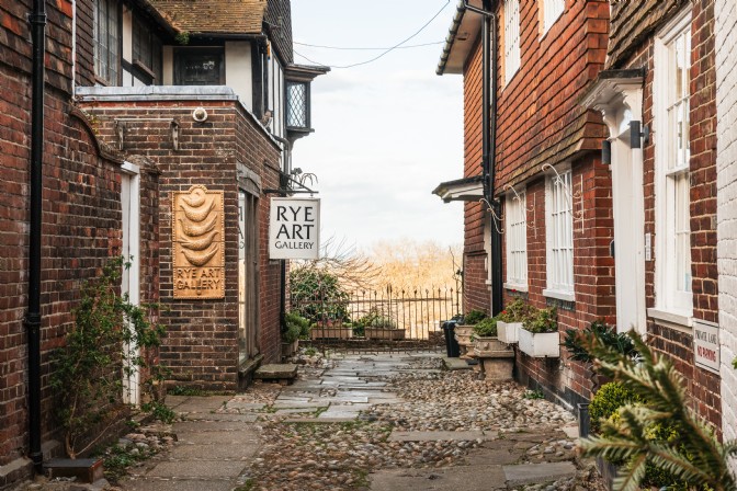 An art gallery down a cobbled lane in the Georgian town of Rye in East Sussex