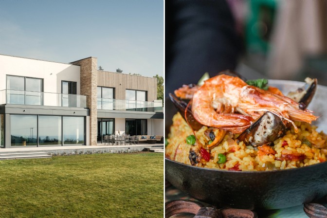 To the left is Zephyros in Dorset, to the right is seafood paella