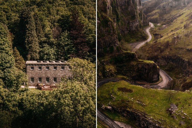 To the left is Aquila in the Lake District, to the right is a mountain road