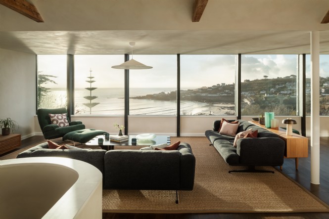 The living room with its elevated sea view