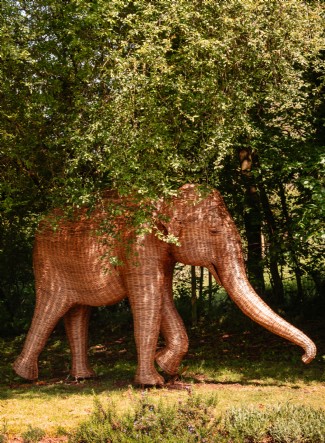 Unique animal sculptures are dotted throughout the grounds