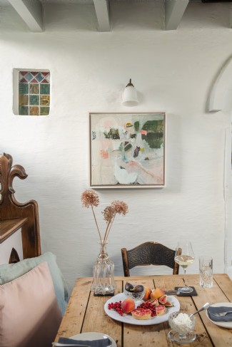 Paintings from a local artist adorn the walls