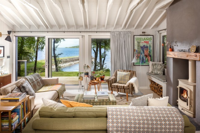 French doors frame the view of the lake