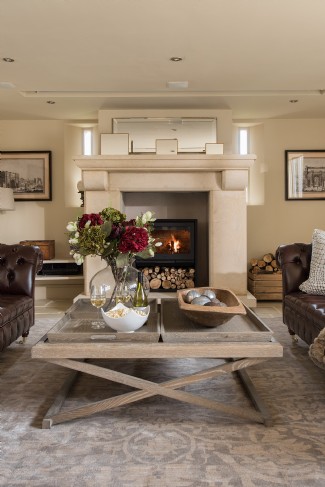 The sitting room is complete with a projector
