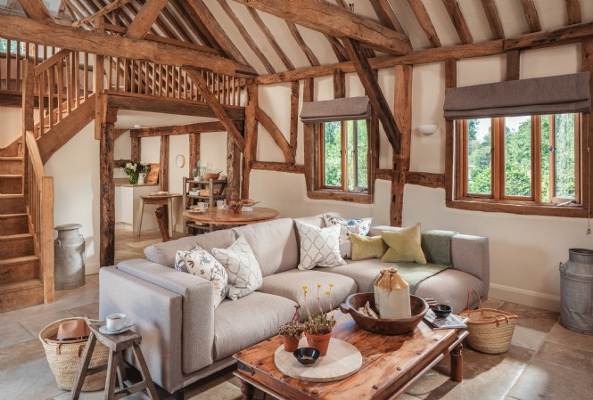 The open-plan ground floor features the living area and kitchen